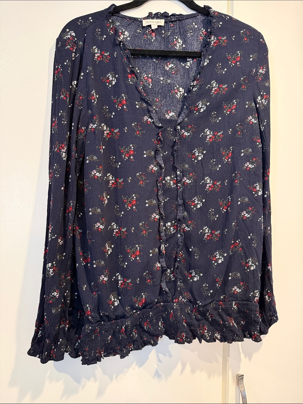 Olivia Navy Floral Ruffle Blouse